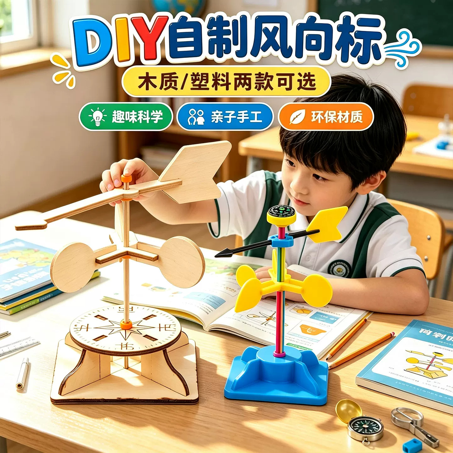 自制风向标小学生科技小制作幼儿园小学生三年级上册科学实验套装stem材料包实验器材教材同步教具物理小发明
