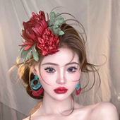 水舞U2355新娘新中式 古风红色仿真花侧边夹旗袍盘发造型配饰品