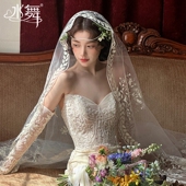 水舞R0436白色梦幻蕾丝花气质法式 复古新娘结婚头纱网纱发饰 长款