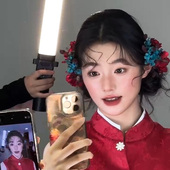 小众个性 水舞U2201 新款 红蓝配色仿真花朵网红复古新娘敬酒服头饰