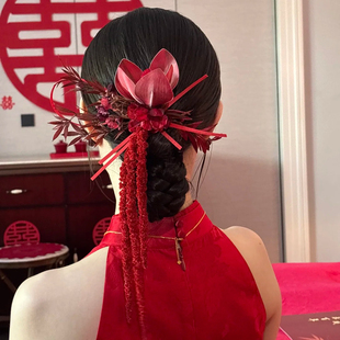 水舞U2329新中式新娘复古结婚盘发森系仿真花造型晨袍旗袍发饰