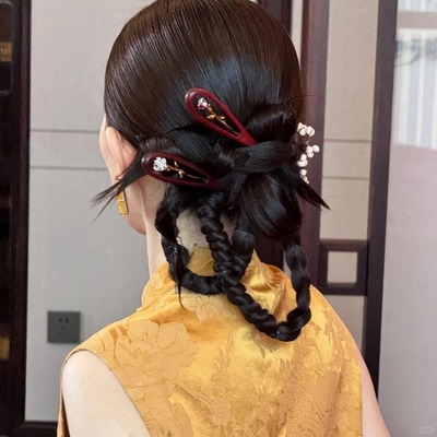 水舞U2313设计感后发钗脑勺盘发簪子古风檀木花朵发簪头饰