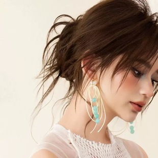 新娘夸张长款 新款 贝壳串珠流苏耳环度假风小众耳饰 H2278 水舞