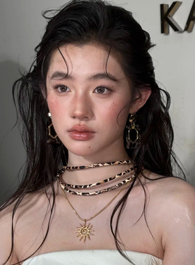 水舞 D1182 新娘新款个性高级感时尚野性3层豹纹项链简约设计项链