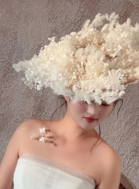 水舞B3105 手作绣球永生花礼帽新娘头饰森系仙美干花帽子发饰配饰