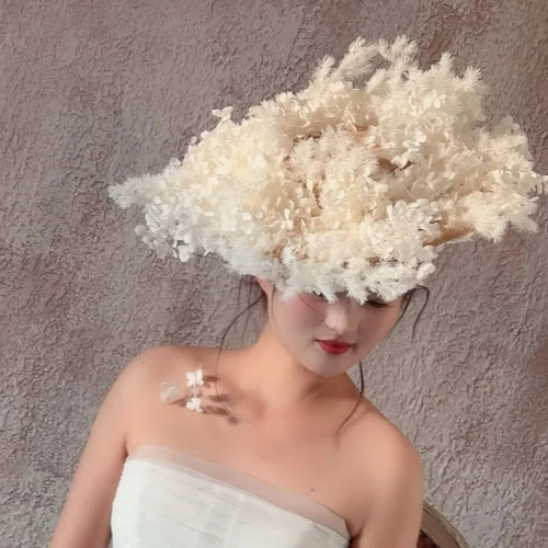 水舞B3105 手作绣球永生花礼帽新娘头饰森系仙美干花帽子发饰配饰