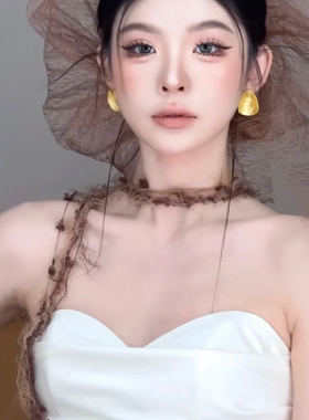 水舞B3009康康老师同款废土风手作头饰个性棕咖色镂空网纱围脖