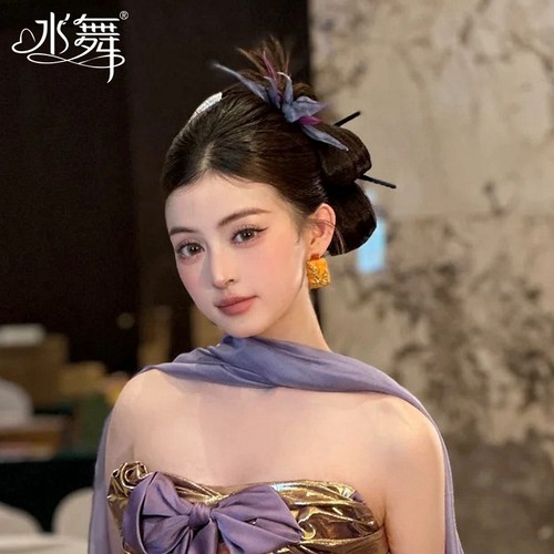 水舞U2068 康康造型新中式紫色天堂鸟花朵新娘头饰古典晨袍发饰