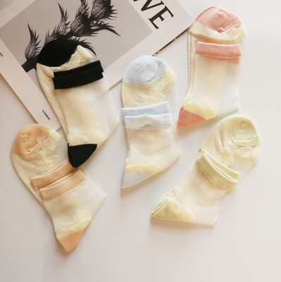 白色夏天袜子女薄款花边水晶透明玻璃丝袜夏透气仙短款卡丝棉袜底