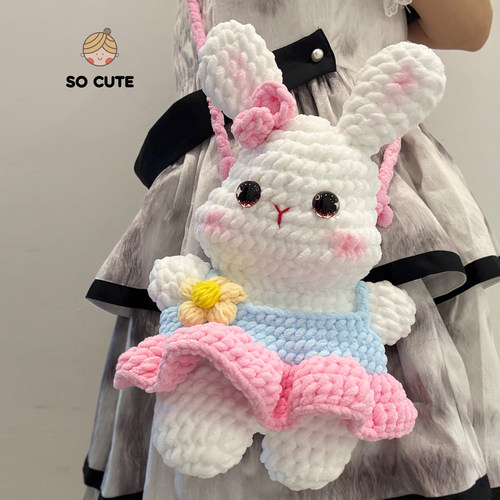 socute 手工编织可爱兔子斜挎包包lolita玩偶双肩背包女生日礼物