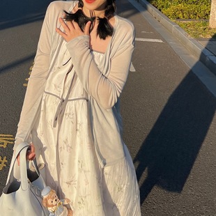 岛知道原创《北岛春渡》印花肌理系带夏日度假吊带裙飘逸