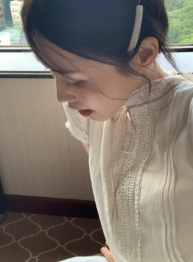 岛知道原创《公主日记》夏日蕾丝立领系带蝴蝶结白色优雅连衣裙