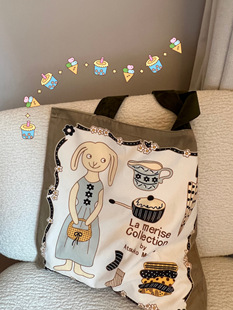 岛知道vintage 四季古着感可爱小兔丝绒单肩百搭复古绒感印花包包