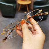 简丹超轻眼镜框男女复古时尚 半框方形商务素颜眼镜 配近视度数个性