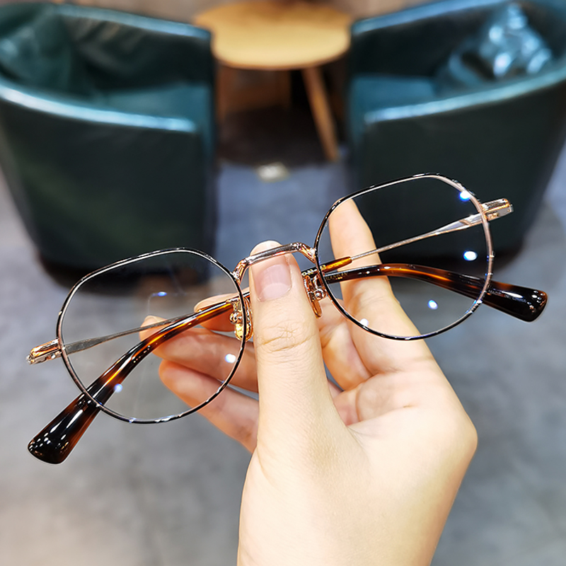 简丹超轻个性高档小圆框眼镜框男女复古高清近视防蓝光中老年眼镜