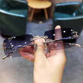 简丹萝心复古超轻无框太阳镜男女新品 时尚 潮流方框墨镜防紫外线