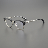 简丹复古眼镜框架男女潮商务时尚 雕花半框钛架可配近视防蓝光护目