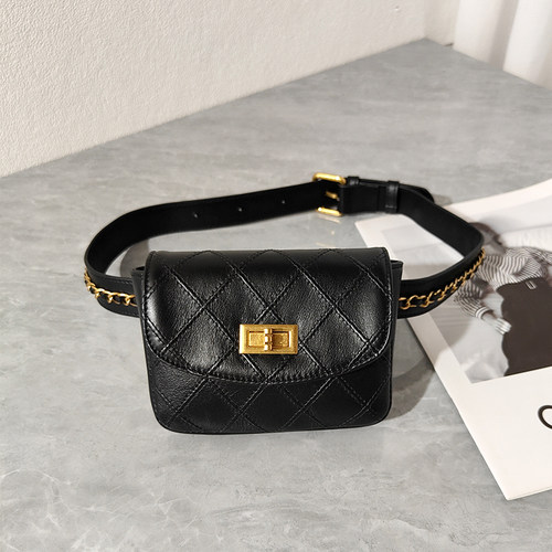 小香风中古头层牛皮胸包女