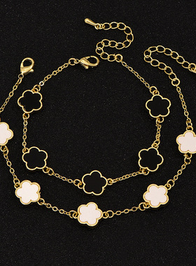 欧美小众设计幸运五瓣花手链女气质感时尚五叶花两条手链手饰