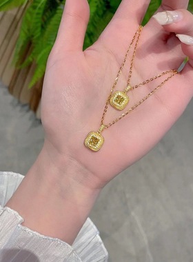 2023新款小方糖项链女小黄晶面包锁骨链轻奢小众设计款网红风项饰