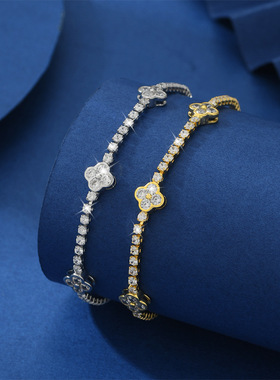 直供超闪锆石幸运四叶花手链女日韩轻奢百搭简约四叶草手饰潮