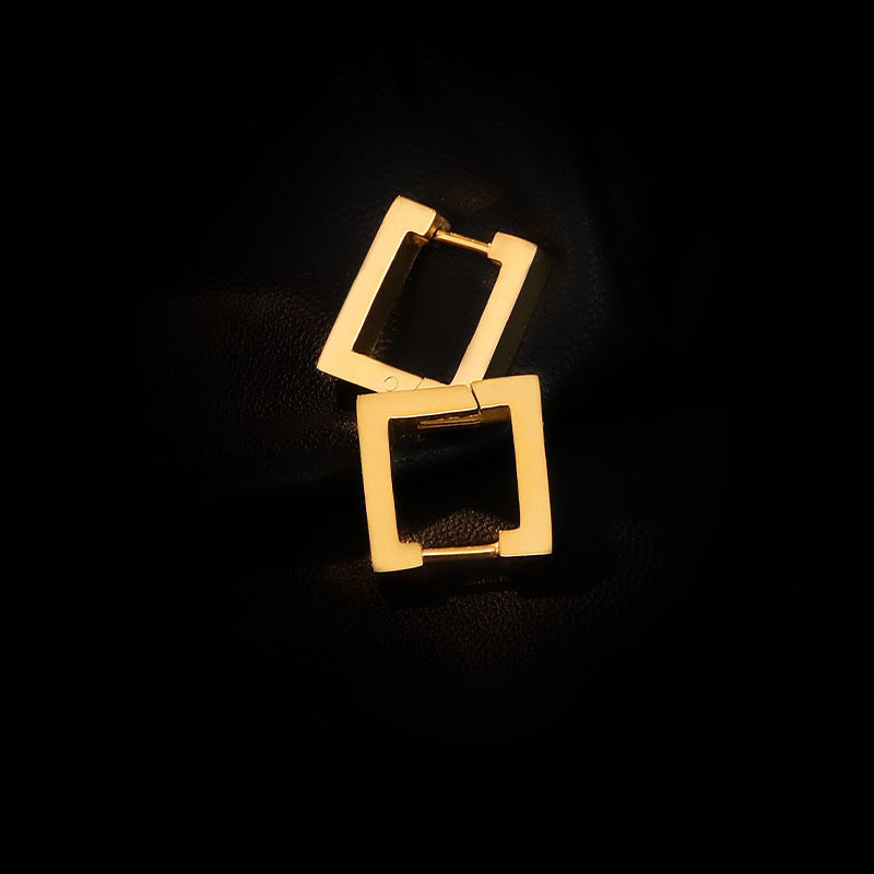 欧美风小众个性复古新款K金色简约方块耳环耳圈女ins潮冷淡风耳钉