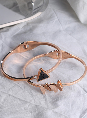 新款钛钢手镯精品镀18K玫瑰金手饰不掉色不过敏手环直供