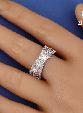 欧美时尚轻奢ins微镶满钻戒指女热卖高级感时尚气质指环戒圈