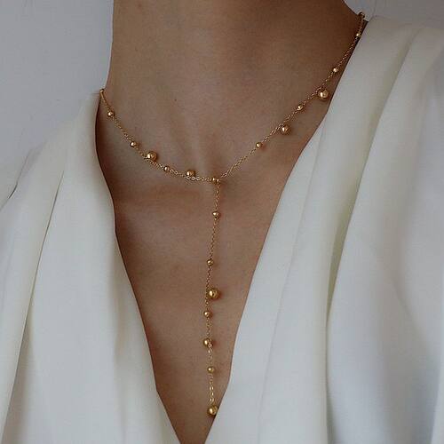 欧美简约18k镀金Y字圆珠项链锁骨链长吊坠小众设计颈链2023年新款