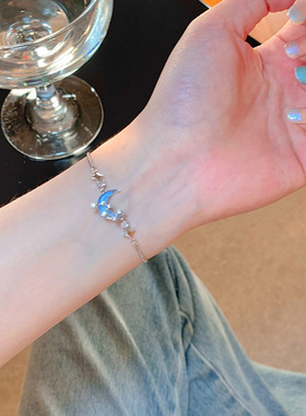 甜美蓝月星星抽拉可调节气质手链小众设计百搭轻奢高级感精致手饰