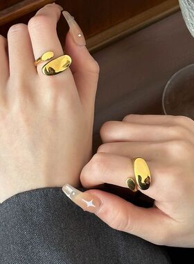 欧美风轻奢钛钢镀18K金保色开口戒指女金属百搭ins小众潮食指指环