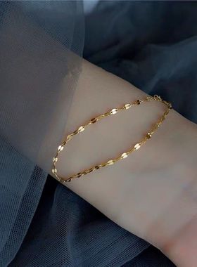 设计小众爱超闪波纹粼钛钢手链女纤细极简裸链嘴唇手链首饰品