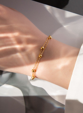 18k金转运珠手链2023年新款女轻奢小众加长玫瑰金精致钛钢不掉色