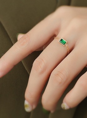 洗手不用摘可水洗高保色气质轻奢显瘦显白祖母绿方戒指开口可调节