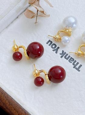 柏莎丽雅 时尚气质两戴款珍珠耳钉 s925银针法式简约百搭cel耳环