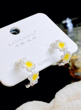 夏季黄色花朵拼接C形耳钉 s925银针小清新气质时尚耳环