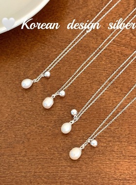 韩国ins风小众设计银饰品S925纯银 天然珍珠项链高级感时髦百搭女