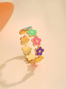 热卖彩色花朵开口戒指女日韩版时尚小清新甜美可调节指环