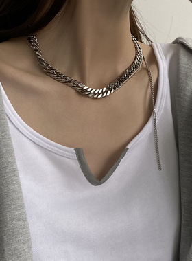 欧美暗黑系粗链条项链女ins潮嘻哈街头个性简约冷淡风钛钢锁骨链