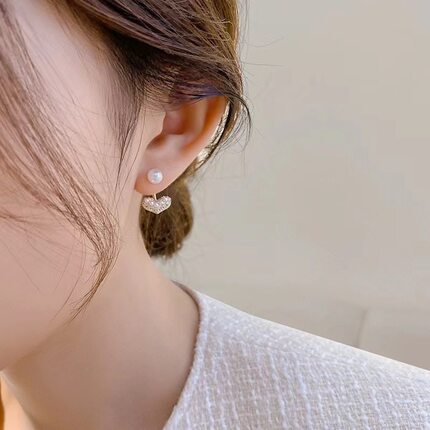 韩国东大门简约水钻耳环小爱心珍珠高级感耳钉少女气质小众耳坠女