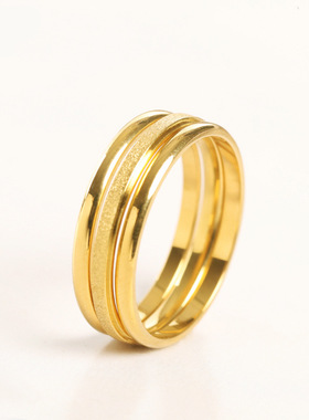 韩版三生三世磨砂小素圈戒指女时尚个性ins潮钛钢18k金食指环尾戒