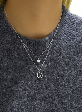 小众设计八芒星双层锁骨链项链女ins风个性气质颈链项饰源头工厂