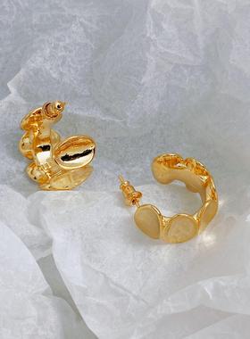 柏莎丽雅 金属风椭圆形C圈耳环女 s925银针小众设计感个性cel耳饰