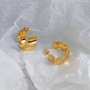 cel耳饰 s925银针小众设计感个性 柏莎丽雅 金属风椭圆形C圈耳环女