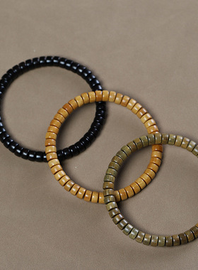 檀木药片珠手串木质简约男女复古手链绿檀木紫光檀单圈佛珠文玩