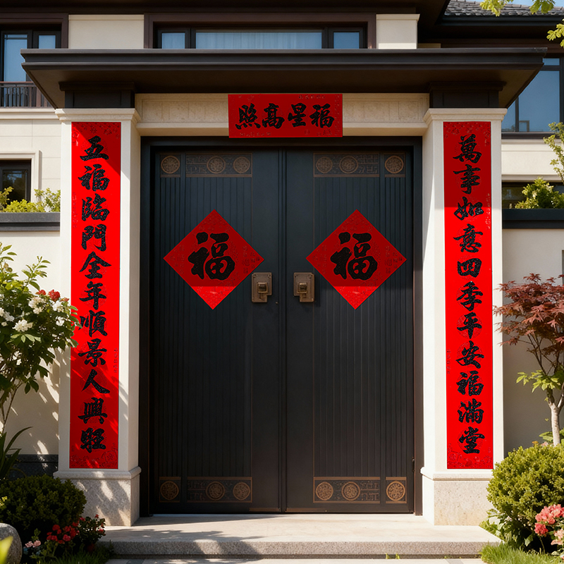 2026新款对联春联高档农村别墅大门新年装饰春节福字门贴自带背胶