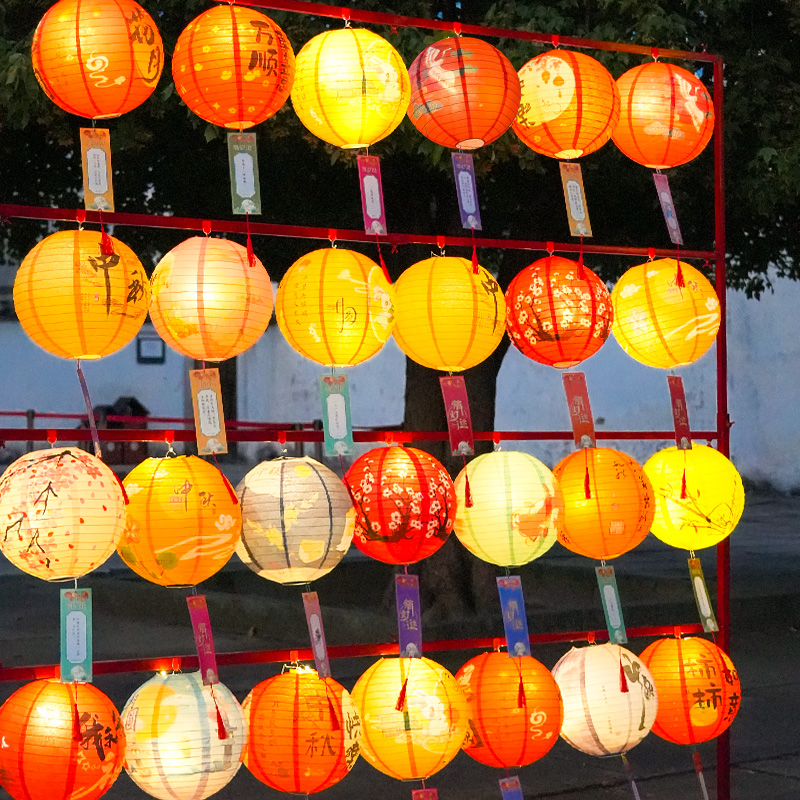 中秋国庆节猜灯谜活动灯笼古风发光花灯挂饰纸灯景区场景布置装饰