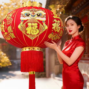 新年大红灯笼醒狮挂件2026新款农村自建房大门口一对户外阳台挂饰