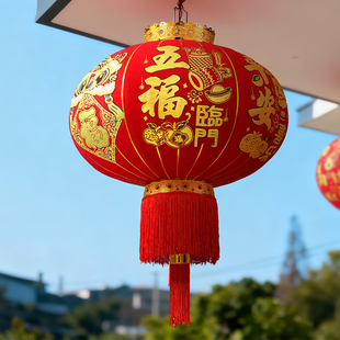2026新款醒狮大红灯笼灯挂饰过年新年大门口一对户外阳台装饰挂件