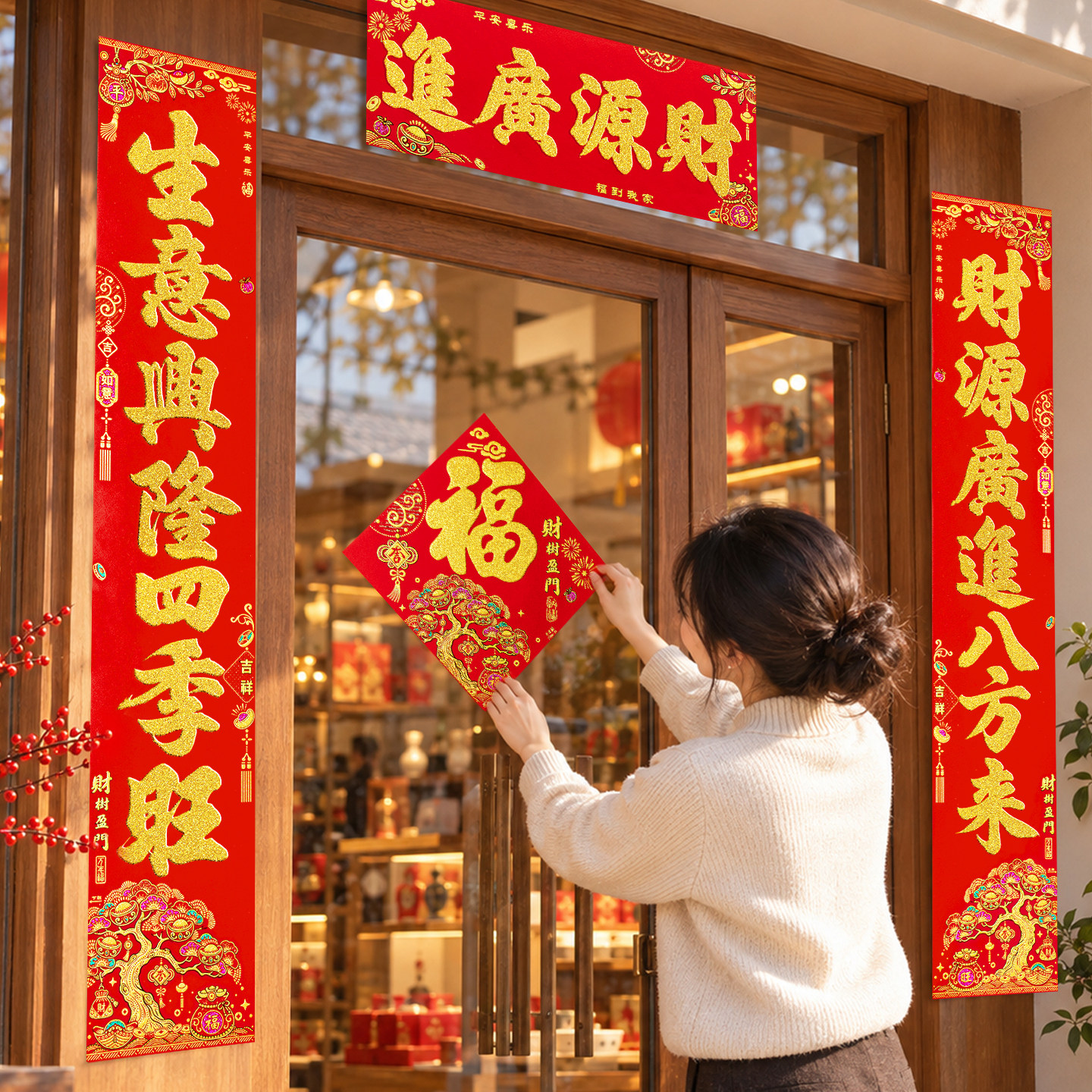 生意兴隆加厚绒布对联2027羊年新款公司工厂大门高端开业春联防水